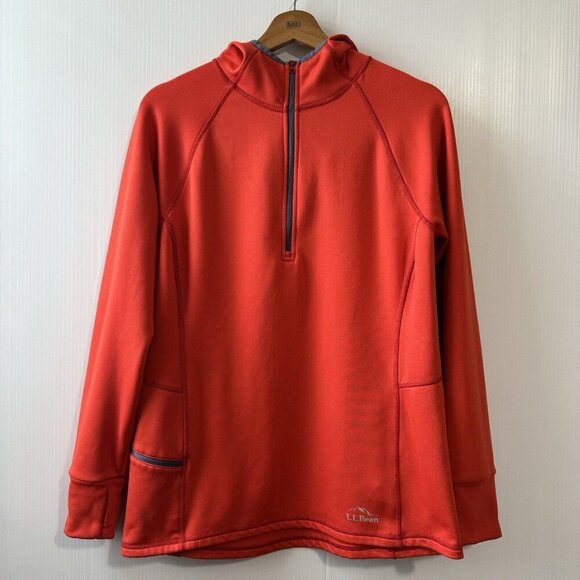 LL BEAN Mens Mountain Fleece Half Zip Orange Outdoors Sz M Regular Pullover - Picture 1 of 16
